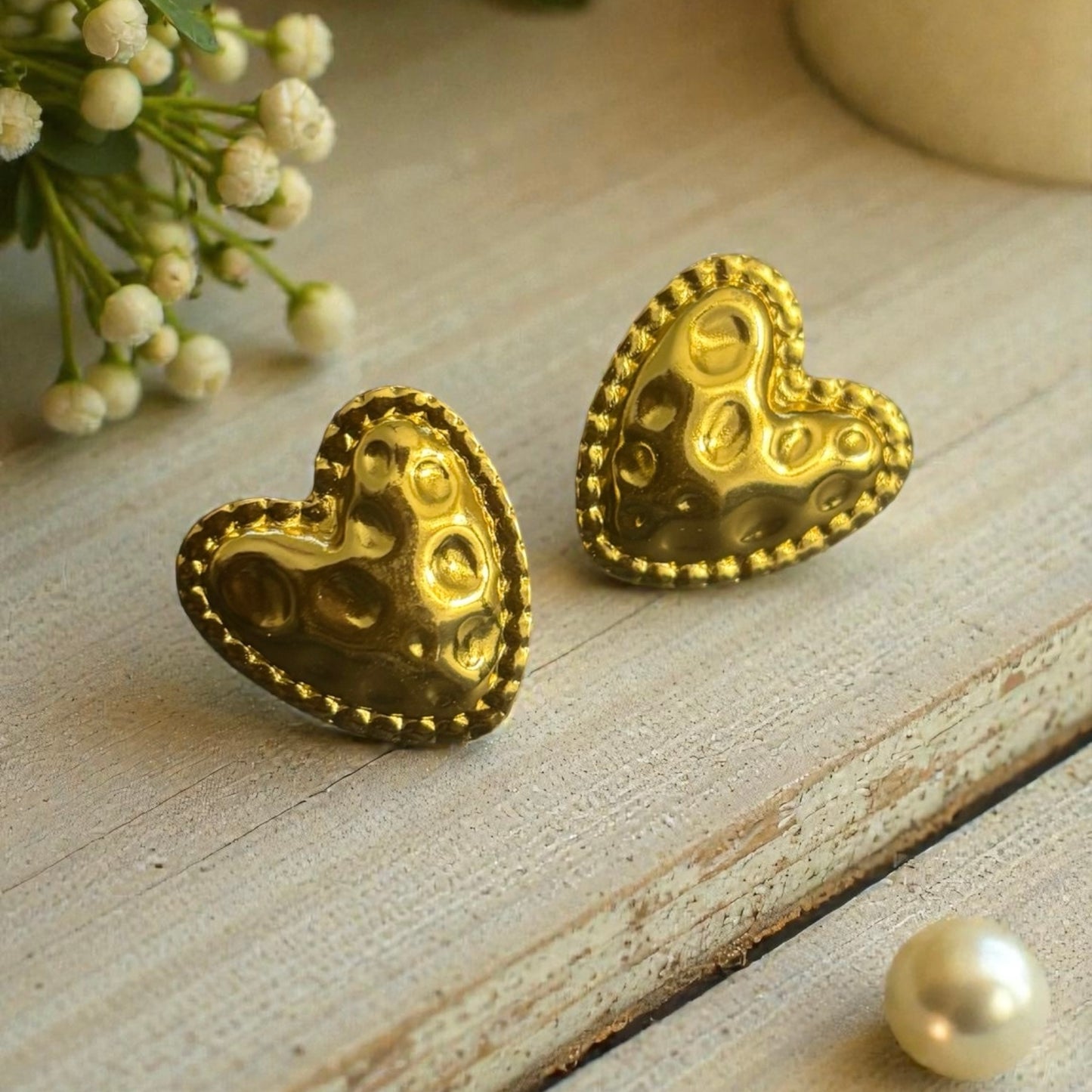 Golden Keepsake Heart Studs